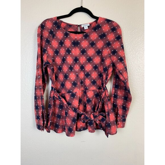 Sundance Womens Plaid Long Sleeve Peplum Top Size Medium textured Plaid Boho - Picture 1 of 16